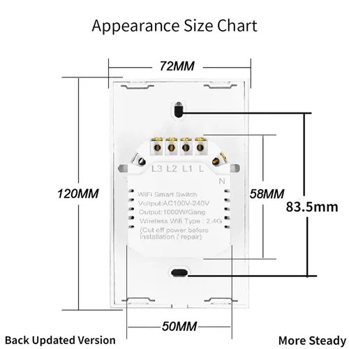 Vista 5 de Interruptor de luz táctil de pared inteligente WiFi de 2.4 GHz