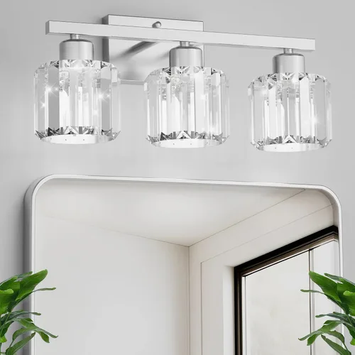 Vista 7 de comzler Lámpara de baño de 3 luces sobre espejo, aplique de pared de cristal de níquel cepillado con base E26 para espejo, cocina, sala de estar