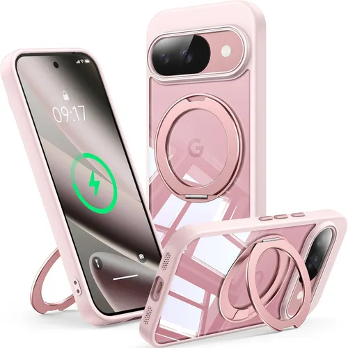 Vista 37 de 【Soporte magnético giratorio de 360°】 Funda para Google Pixel 8A 【Compatible con MagSafe y Pixelsnap】 Funda con soporte de anillo 【Transparente sin