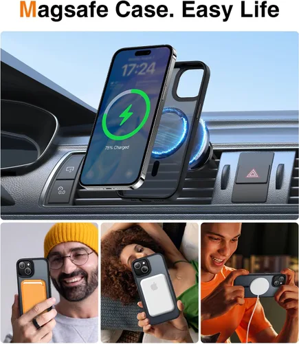 Vista 3 de Meifigno Magic Mag Series - Funda diseñada para iPhone 15, [protección de grado militar y compatible con MagSafe], parte trasera mate translúcida