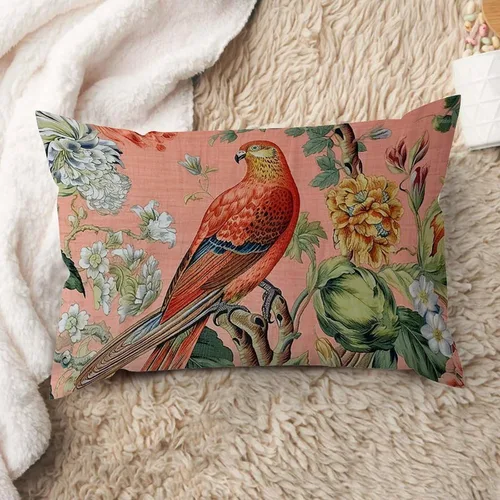 Vista 32 de ArogGeld Fundas de cojín de estilo chinoiserie, diseño de flores y pájaros, color rosa rubor, diseño de animales de pavo real, jardín asiático