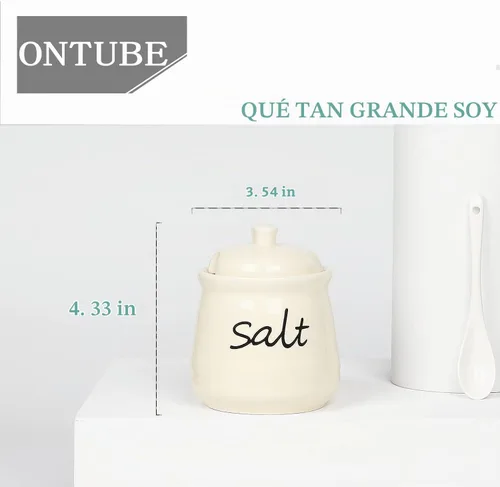 Vista 5 de ONTUBE Tazón de sal de cerámica con tapa y cuchara 12oz (beige)