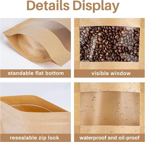 Vista 4 de MAQIHAN 50 bolsas de pie – 3.5 x 5.5 pulgadas, bolsas de papel kraft resellables Ziplock para ventana, envasado de alimentos casero, bagel, pan
