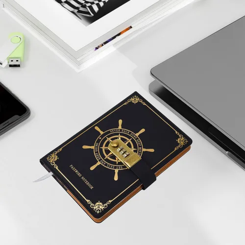 Vista 4 de ARRLSDB PU Leather Journal with Lock, A5 Size Diary with Combination Lock (Journal with Combination Lock) Password Notebook Locking Student Diary