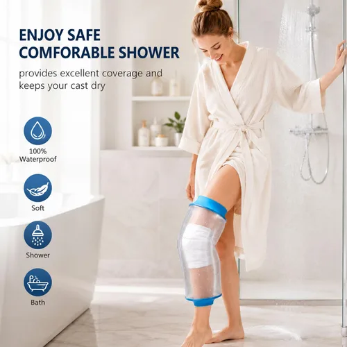 Vista 4 de Funda impermeable para rodilla, bolsa de fundición hermética, reutilizable, protector de ducha para cirugía de reemplazo de rodilla, heridas