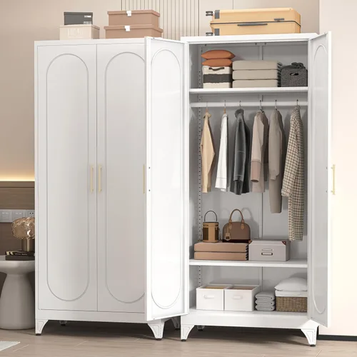 Vista 18 de Gabinete de Pared de Metal de 81 cm con 2 Puertas, Gabinetes Colgantes Negros con Manija, Gabinetes de Vestir de Metal, Armario Vestidor Clóset