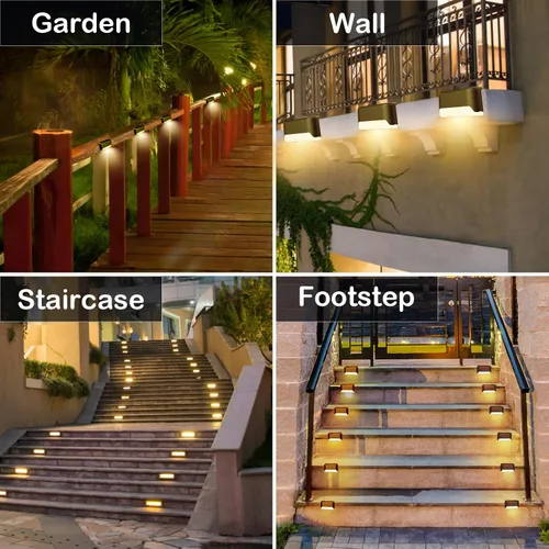 Vista 7 de BKBB PPBB Luces solares de cubierta para exteriores, 12 luces solares para escalones, luces solares LED impermeables para escaleras al aire libre