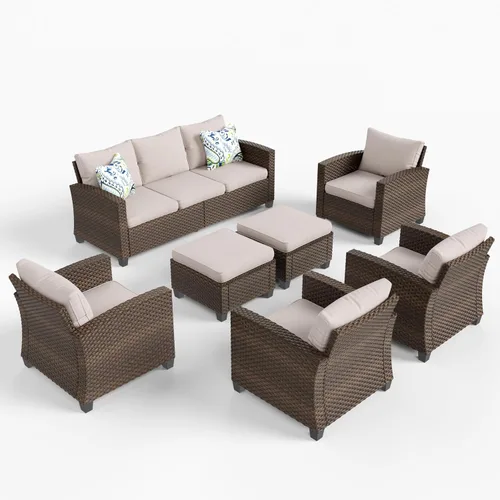 Vista 44 de HERA'S HOUSE - Juego de muebles para patio con mesa para fogata, muebles de mimbre para exteriores, sofá de conversación con asientos profundos