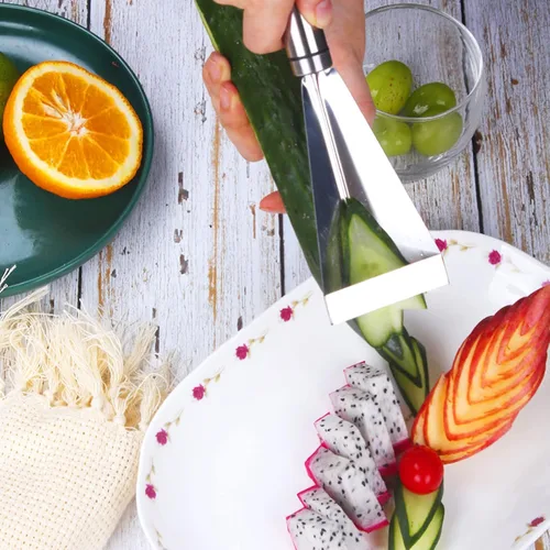 Vista 6 de Herramientas de tallado de frutas, cuchillo para tallar frutas, paquete de 3, herramientas de tallado de verduras de acero inoxidable, cuchara