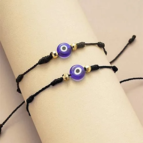 Vista 2 de Gargantilla con colgante de ojo malvado azul, collar de la suerte de cuerda de cuero para mujer