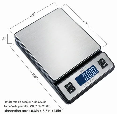 Vista 2 de Weighmax W-2809 - Báscula postal digital de acero inoxidable duradera, de 90 libras x 0.1 onzas, báscula de envío con adaptador de CA, 1 paquete
