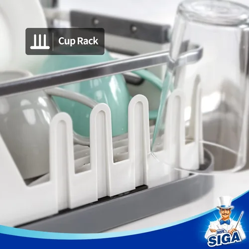 Vista 4 de MR.SIGA Escurridor de platos para encimera de cocina, escurridor de platos Blanco