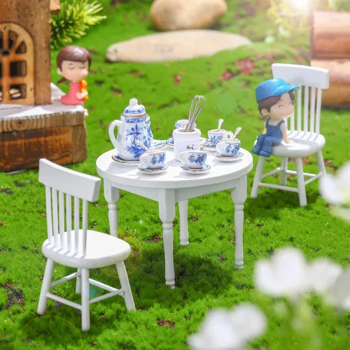 Vista 6 de Zhanmai Juego de 47 tazas de té de porcelana en miniatura, ollas y sartenes de metal incluyen 16 mini platos de muñeca, cuchillo tenedor, cuchara