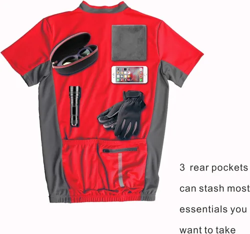 Vista 5 de bpbtti - Camiseta de ciclismo de manga corta para hombre, camiseta de ciclismo MTB con media cremallera frontal y 3 bolsillos posteriores