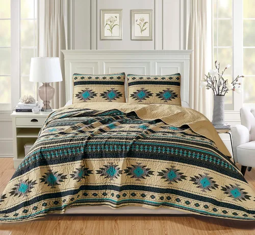 Vista 19 de Chezmoi Collection Remy - Juego de edredón de 2 piezas con motivo geométrico del suroeste, multicolor, gris, blanco, marrón claro, juego de colcha