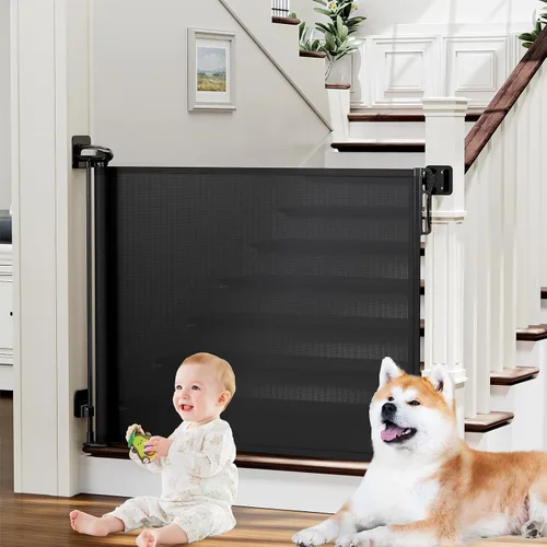 Vista 10 de probebi Puertas retráctiles para bebés, niños y perros para escaleras, se extienden hasta 54 pulgadas de ancho y 34 pulgadas de alto, uso