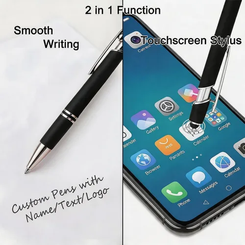 Vista 3 de Bolígrafos personalizados con nombre, texto, logotipo, bolígrafo personalizado para eventos de oficina de negocios con lápiz óptico para pantalla