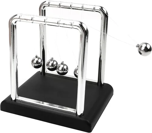 Vista 2 de Cuna de Newton Bolas de Equilibrio, Bolas de Péndulo con Base Negra, Péndulo Cuna de Newton, Decoración de Escritorio para Hombres, Juguetes