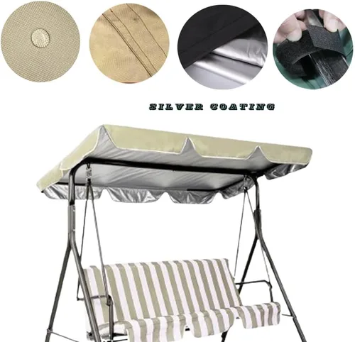 Vista 3 de Toldo de repuesto para columpio, repuesto de patio al aire libre, 3 fundas de asiento para porche jardín (Beige/64 x 44 5.9), tres tamaños