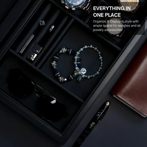 Vista 3 de Caja de reloj de madera de lujo multiusos, gafas de sol, gemelos y organizador de joyas - Love Forever