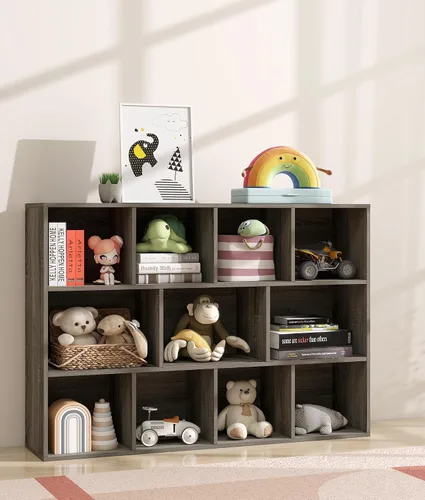 Vista 7 de Organizador de almacenamiento de juguetes para niños de 11 cubos con estante para niños, estantería de bebé para guardería, estantería de madera
