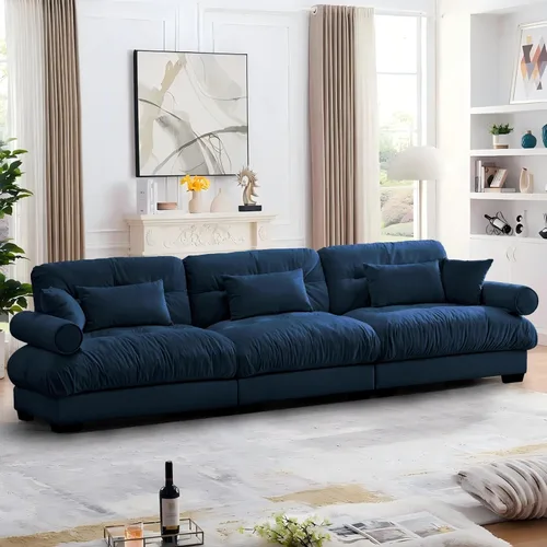 Vista 7 de Reposapiés Otomano Tapizado de Terciopelo con Cojín para Sofá Seccional Sofá 300 libras para Sala de Estar (Beige)