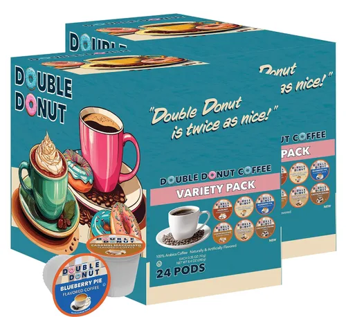 Vista 15 de Double Donut Coffee Cápsulas de Café Half Caff, Cápsulas de Café de Media Cafeína de Porción Individual para Cafeteras Keurig K Cup, Tostado Medio