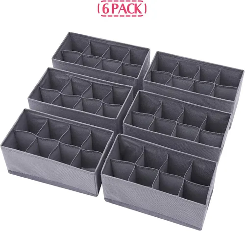Vista 3 de DIOMMELL Paquete de 6 cajas de almacenamiento de tela plegables para armario, aparador, cajón, cestas de tela, contenedores divisores para ropa, Gris