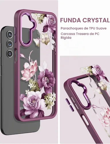 Vista 4 de Carcasa para Samsung Galaxy A14, diseño de flores, color morado A14 5G-Púrpura