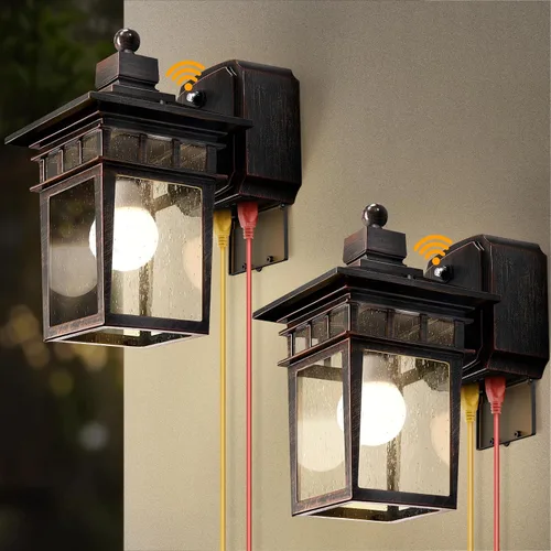 Vista 15 de Luces de Porche Exteriores con Sensor de Movimiento con Toma GFCI, 3 Modos de Luminaria Exterior del Anochecer al Amanecer, Luminaria de Iluminación