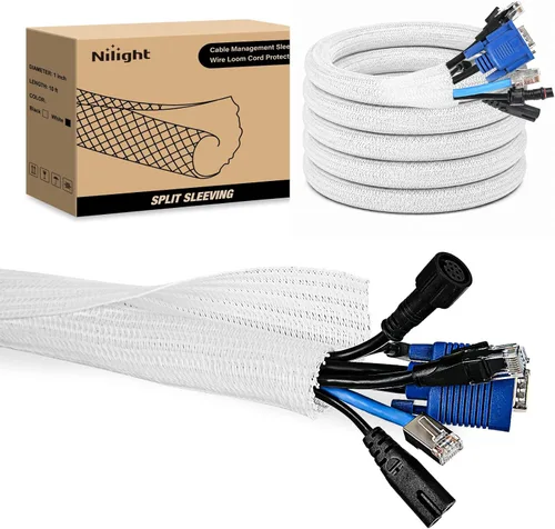 Vista 12 de Nilight - Funda para cable, fundas de gestión de cable de 10 pies - 1/2 pulgada, funda trenzada, telar de alambre autoenvolvente dividido