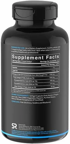 Vista 2 de Sports Research - Suplemento de aceite de pescado Omega 3 de triple fuerza, sin eructos, con ácidos grasos EPA y DHA de pescado capturado