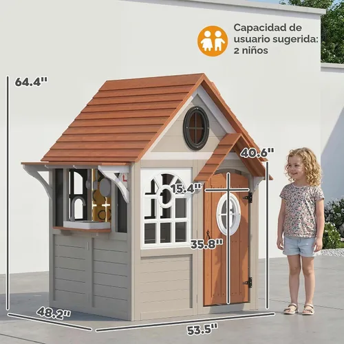 Vista 7 de Qaba Casa de juegos al aire libre de madera para niños con puerta de perro