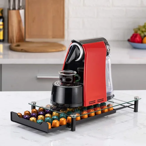 Vista 2 de Soporte para almacenamiento de cápsulas de café, organizador de cajones originaline, cristal templado (50 cápsulas)