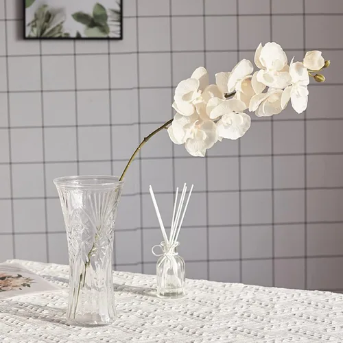 Vista 3 de cdar Flores artificiales,Conjunto de tallos de orquídeas artificiales, flor falsa de falaenopsis, decoración de boda para el hogar, azul