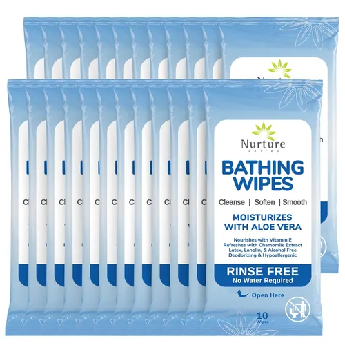 Vista 13 de Nurture XL Toallitas de baño sin enjuague para adultos con aloe Limpieza sin agua para pieles sensibles Toallitas húmedas desechables