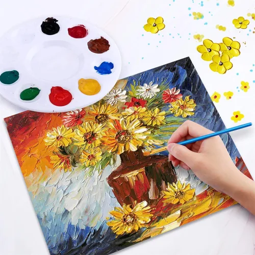 Vista 5 de ESRICH Juego de pintura acrílica, suministros de pintura con 2 piezas de pintura acrílica de 12 colores, 1 caballete, 3 lienzos, 30 pinceles y 3