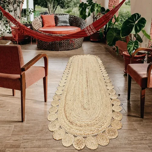 Vista 4 de Cape Cod - Alfombra trenzada de fibra de yute natural, alfombras indias kilim – Tapete pequeño de 3 x 2 pies tejido a mano de tejido plano para uso