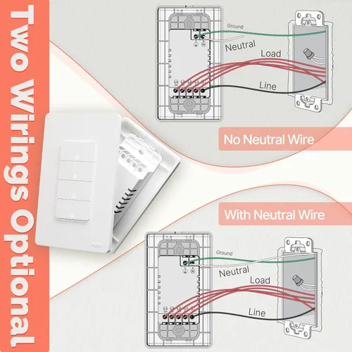 Vista 4 de MOES Interruptores inteligentes Zigbee de 2ª generación, sin cable neutro, interruptor de luz de un polo inteligente que requiere MOES Zigbee Hub