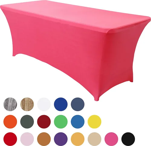 Vista 62 de Obstal Funda de mesa de elastano elástica de 4 pies para mesas plegables estándar, paquete de 2 manteles rectangulares universales ajustables
