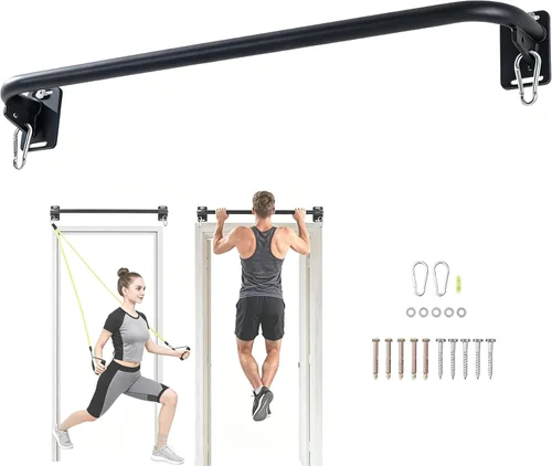 Vista 8 de Wall Mounted Doorway Pull Up Bar, Carbon Steel Chin Up Bar and Pull Up Bar with Reinforced Steel Plate Support for Joists and Wall Studs, Strength