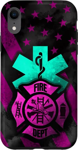 Vista 25 de EMT EMS Firefighter Pink Turquoise Fire Rescue American Flag Case for iPhone 16