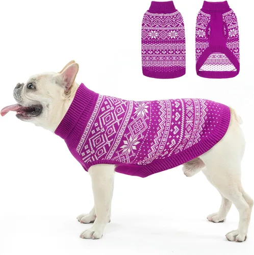 Vista 9 de HOMIMP Suéter de rombos para perros - Ropa cálida de invierno para cachorros, abrigo suave, suéter feo para perros pequeños, medianos y grandes, Azul