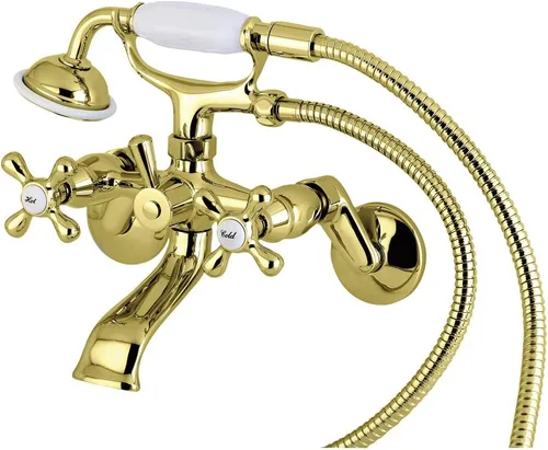 Vista 5 de Kingston Brass KS266C Kingston - Grifo de pared con patas de garra para bañera con ducha de mano, cromo pulido
