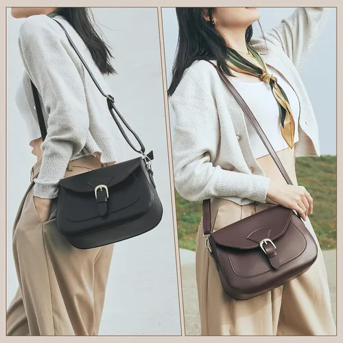 Vista 7 de Bolso cruzado vintage para mujer, cuero vegano, estilo bohemio, retro, bolso simple de piel sintética casual