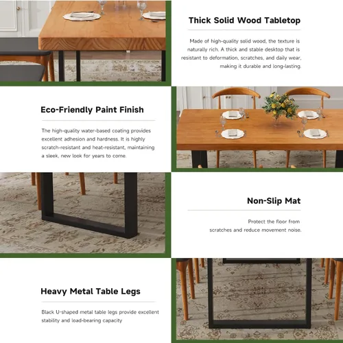 Vista 3 de Mesa de comedor moderna minimalista de madera maciza de 47 pulgadas, base de metal resistente, fácil montaje, mesa versátil para comedor, sala