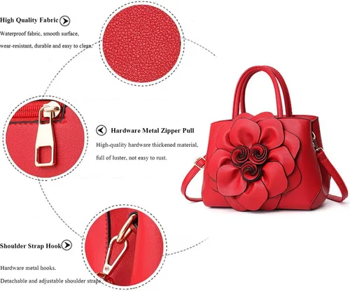 Vista 7 de Cayla Bolsos de mano florales 3D para mujer, bolso de mano con asa superior, de piel sintética, bolso de hombro, bandolera, bolso de noche para mujer