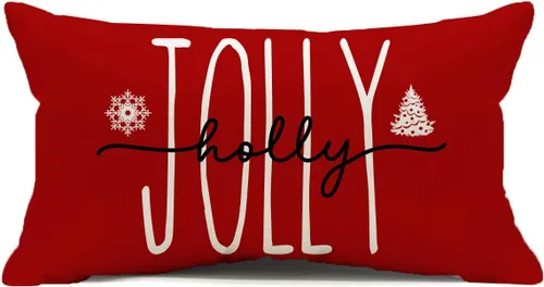 Vista 8 de Funda de Cojín para Decoraciones Navideñas Feliz Navidad, 18 x 18 Pulgadas Funda de Cojín con Frase Navideña Estilo Granja para Sofá Sillón