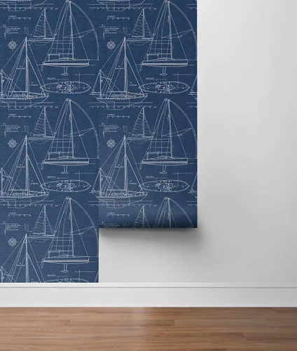 Vista 8 de NextWall Yacht Club Coastal - Papel tapiz autoadhesivo (azul marino)