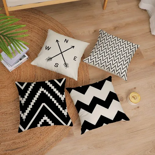 Vista 2 de YeeJu - Funda de cojín cuadrada de lino y algodón con diseño geométrica. Funda de almohada, para exterior, hogar, sofá.